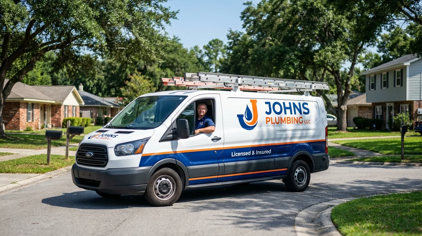 Johns Plumbing LLC service van in Mason City, IL