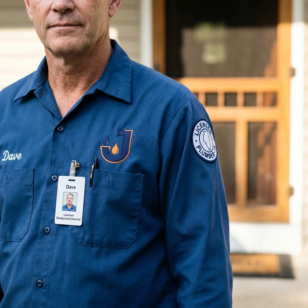 Licensed plumber showing ID badge in Mason City, IL
