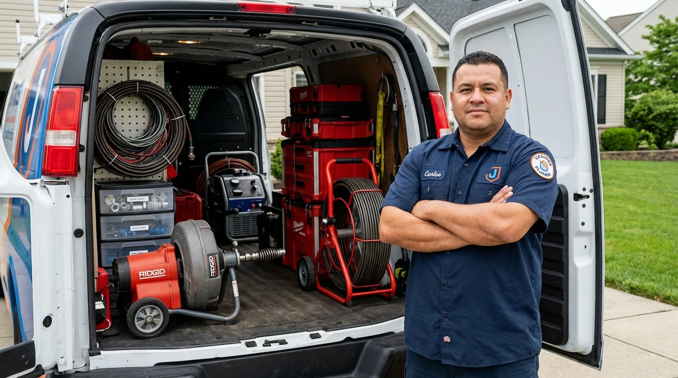 Professional drain cleaning equipment and Johns Plumbing LLC plumber in Mason City