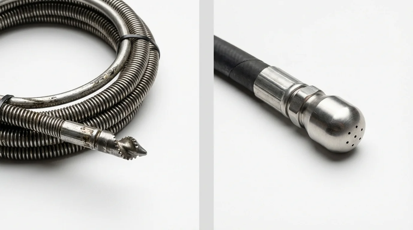 Drain snake cable and hydro jetting nozzle used for drain cleaning in Mason City, IL