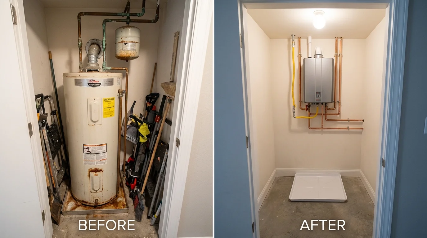Tank water heater versus wall-mounted tankless unit comparison for Mason City, IL homeowners