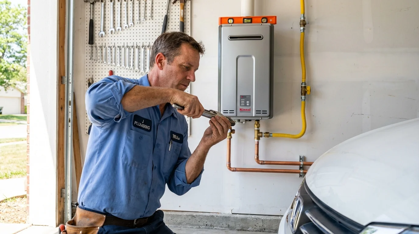 Tankless water heater installation by a Johns Plumbing LLC plumber in Mason City
